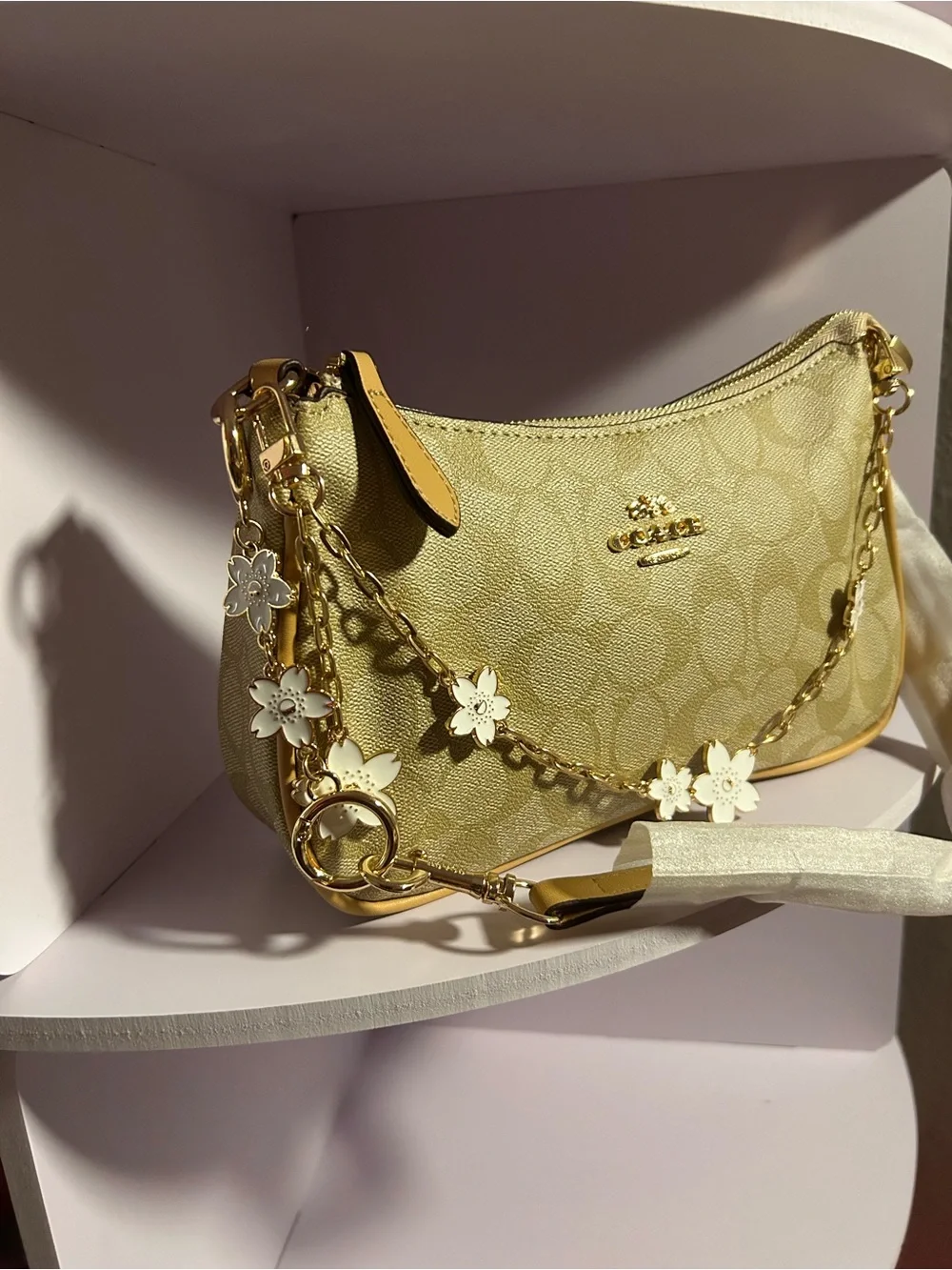 Coach Yellow Floral-Charm Mini Shoulder Bag